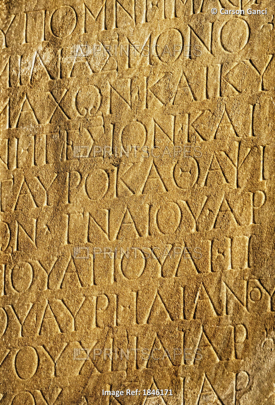 Ephesus, Anatolia, Turkey; Close-Up Of Greek Inscription
