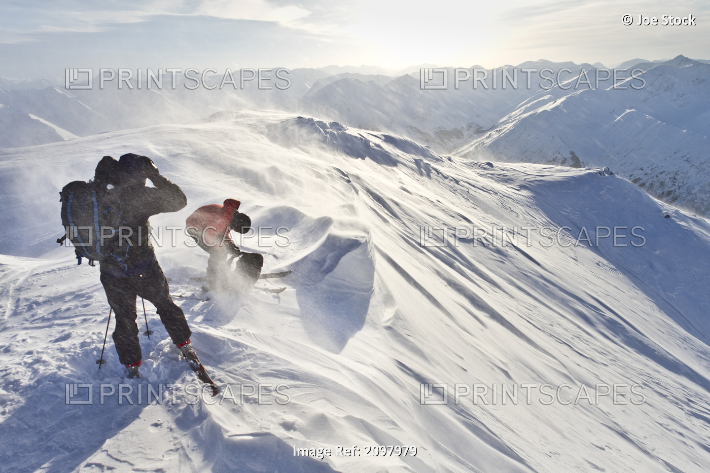 Skiers Prepare To Ski Down Peak 4940 In High Wind And Blowing Snow, Turnagain ...