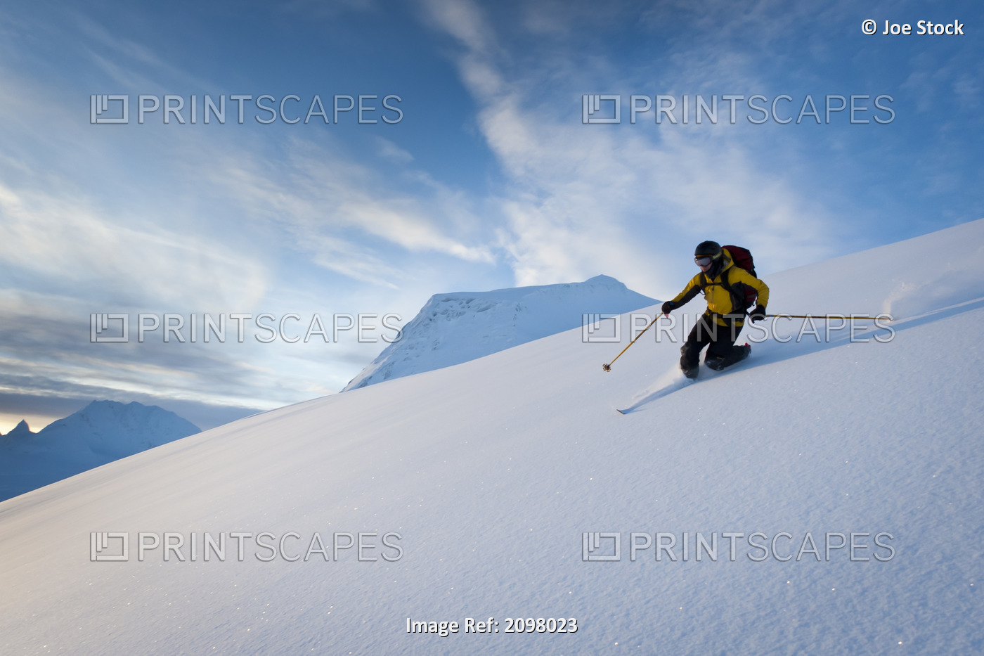Skier Skiing Powder Snow Above Thompson Pass On Girls Mountain Near Valdez, ...