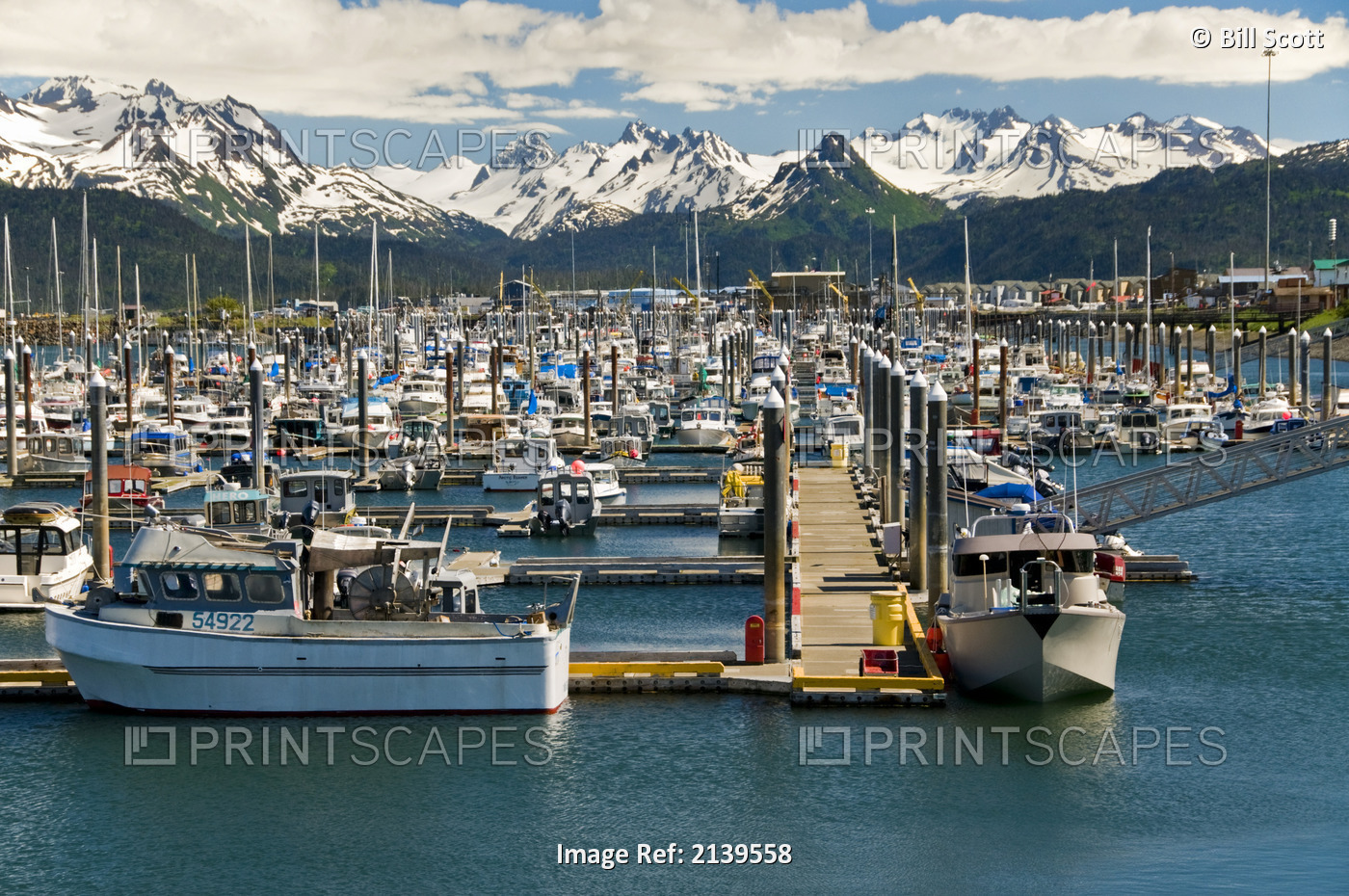 Scenic View Of The Homer Small Boat Harbor With The Kenai Mountains In The ...