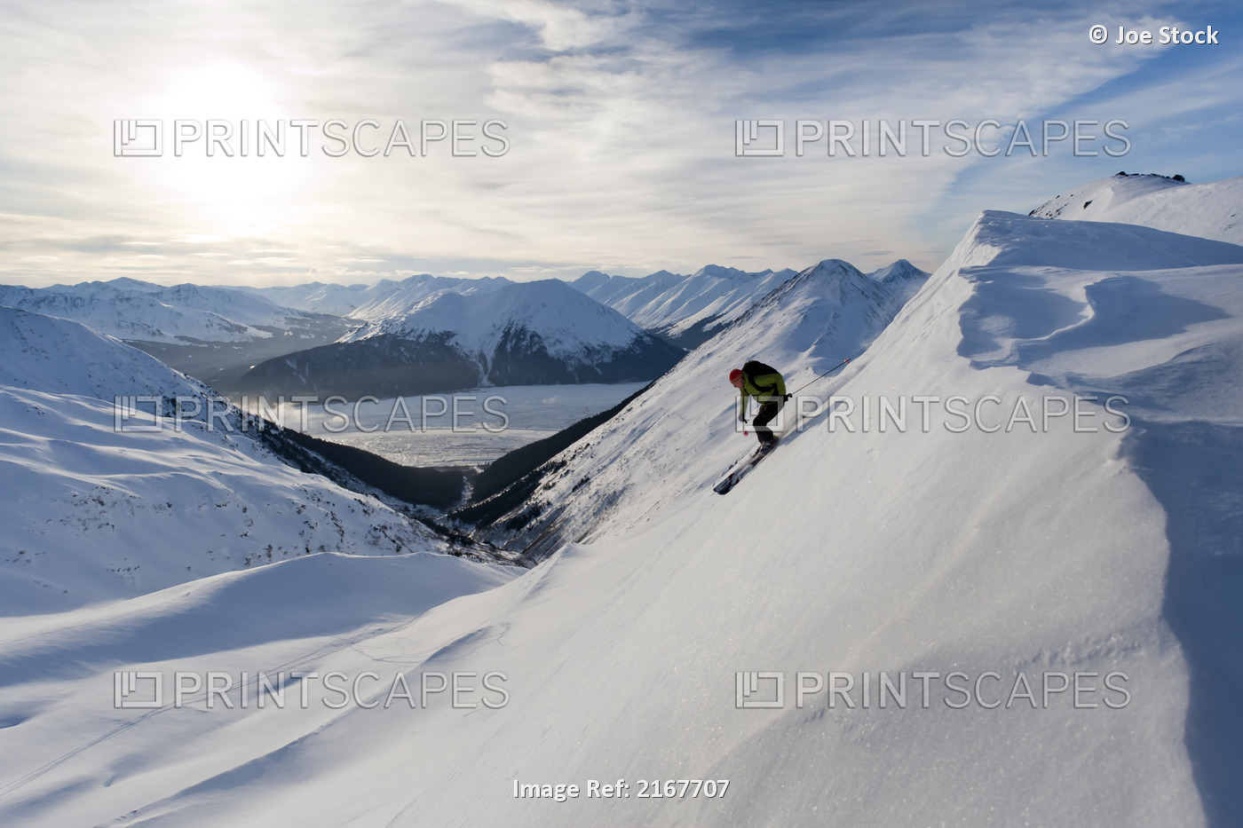 Skier Skiing In Peterson Creek In The Western Chugach, Above Turnagain Arm Near ...