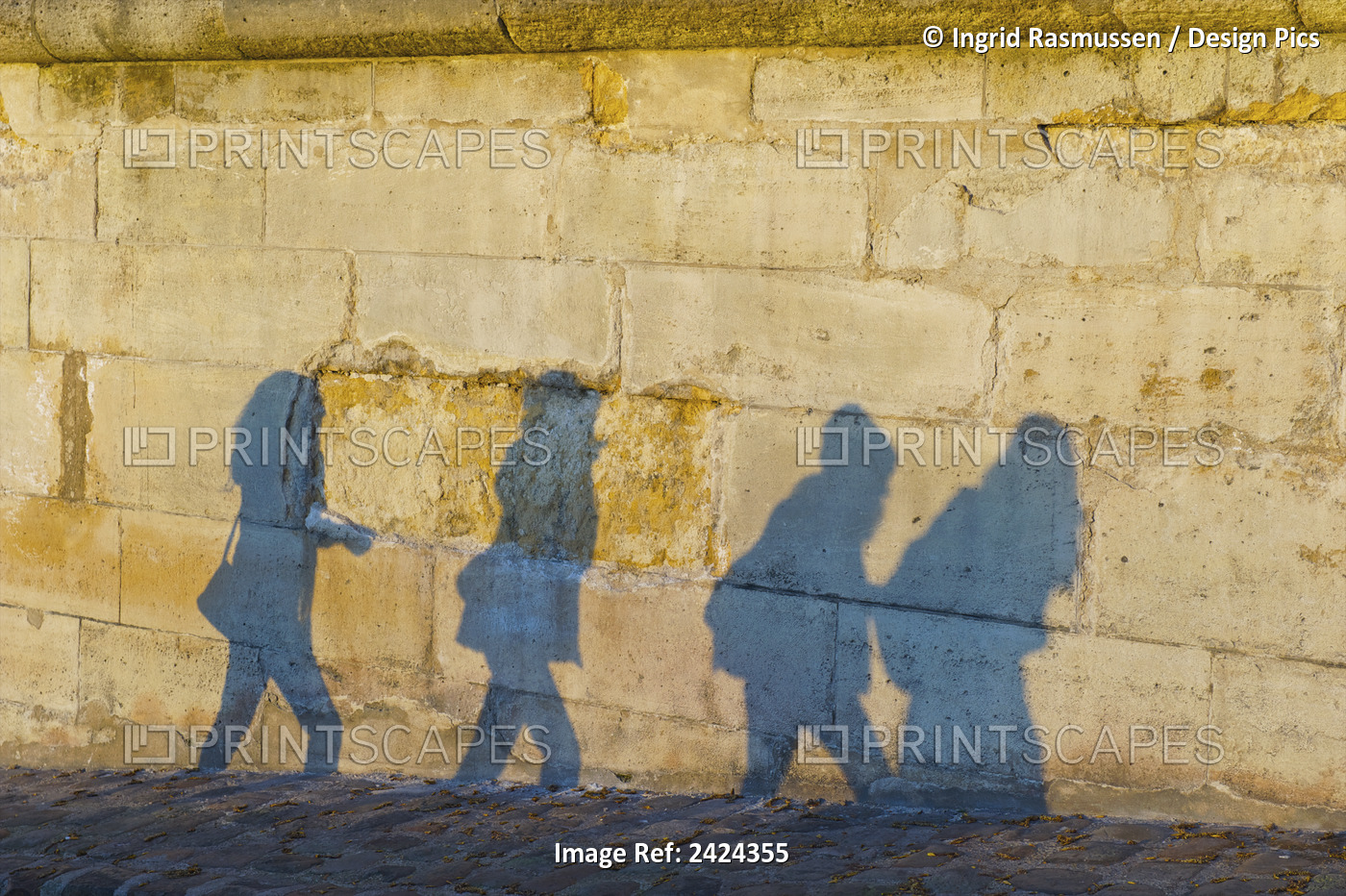 Shadows Of Pedestrians Cast On A Wall; Paris, France