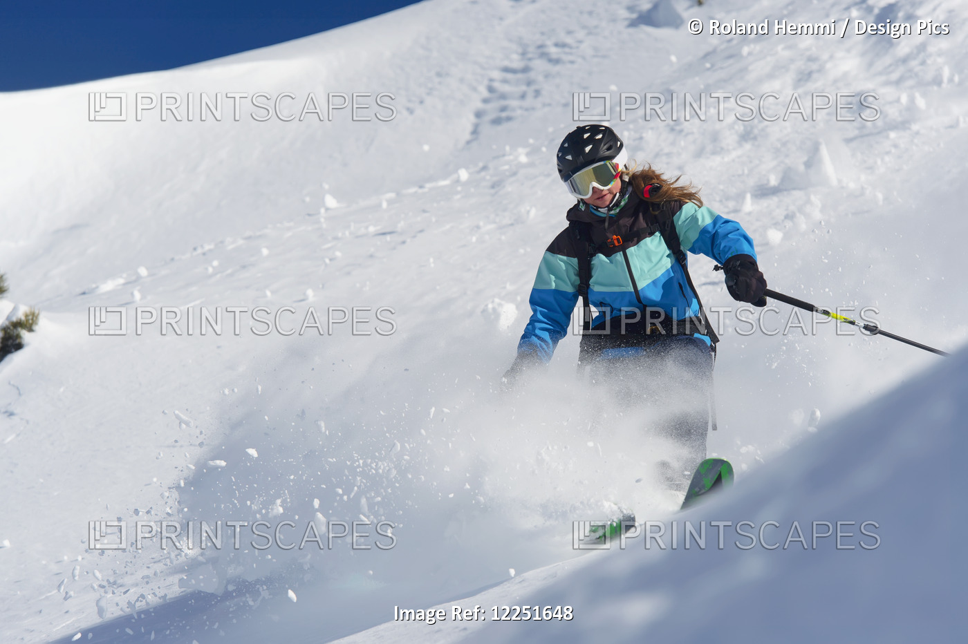 Skiing In Powder Snow; St. Moritz, Graubunden, Switzerland