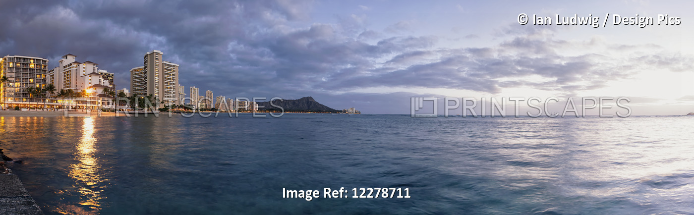 Waikiki Beach Basking In The Last Moments Of A Days Sunlight; Honolulu, Oahu, ...