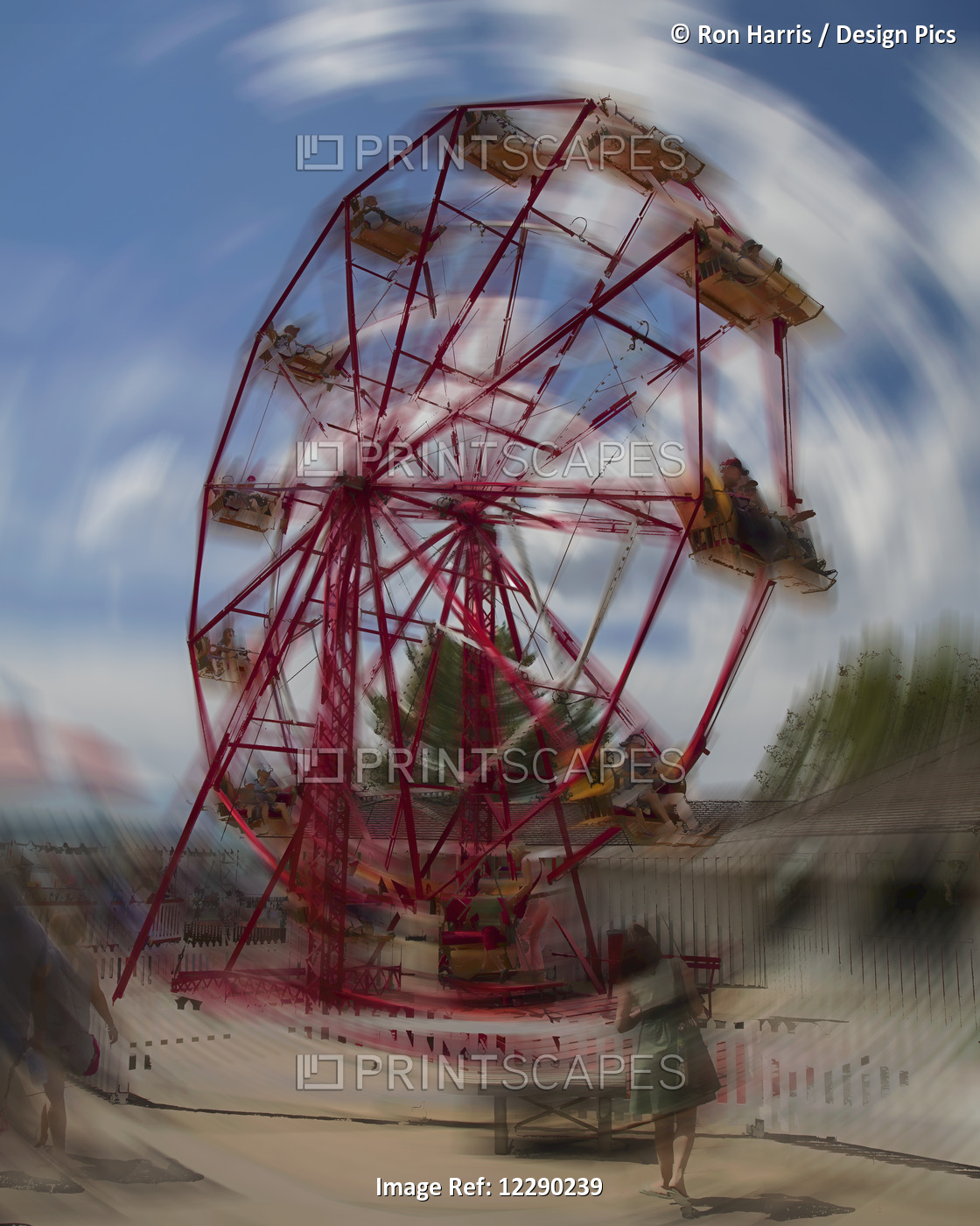 Ferris Wheel At Amusement Park, Motion Blur;   Calgary, Alberta, Canada