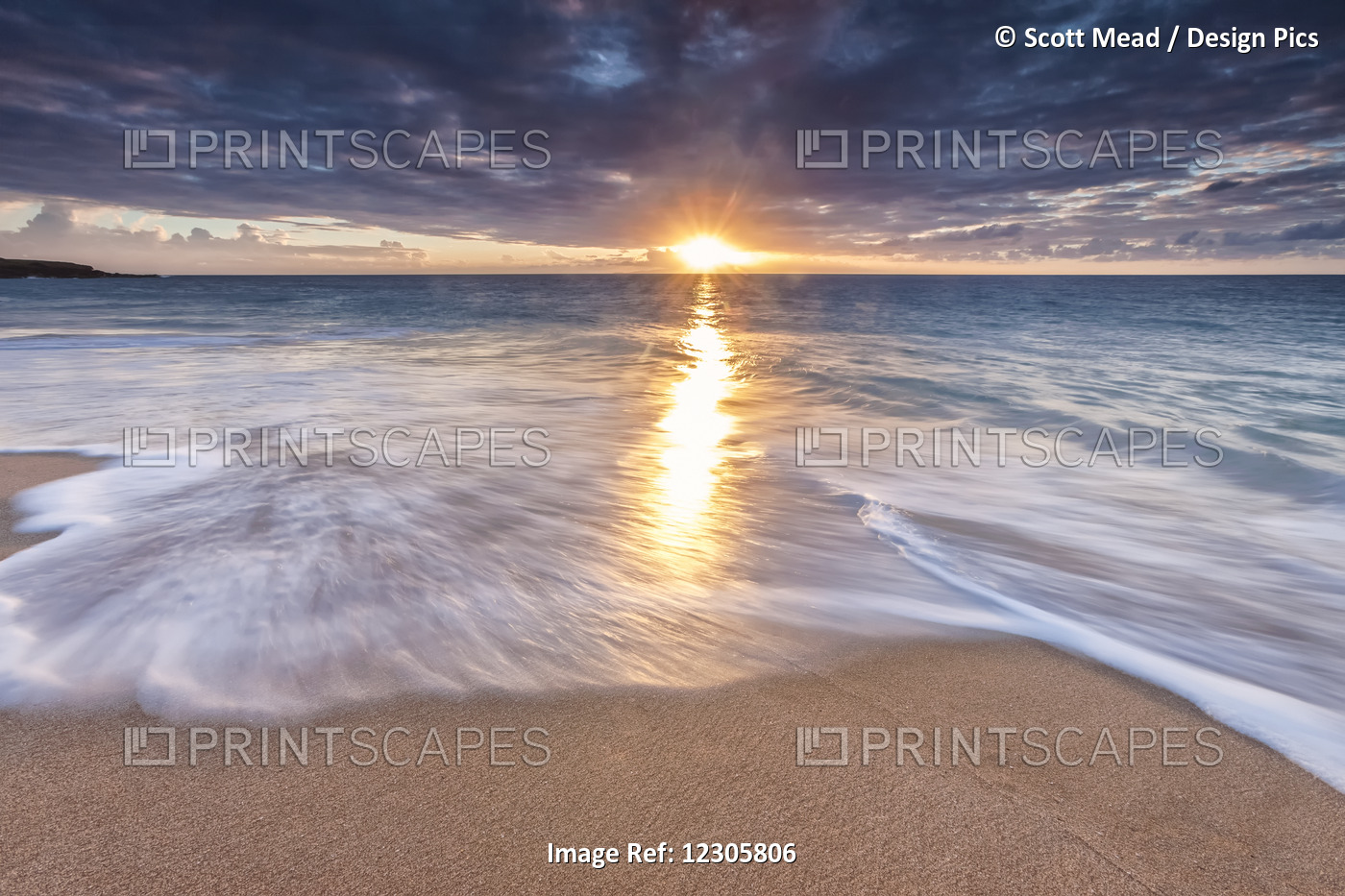 Sunlight Reflected On The Ocean To The Sandy Shore At Sunset; Molokai, Hawaii, ...