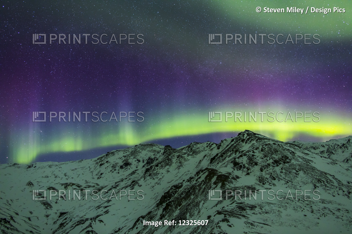 Aurora Borealis Over Mountains Within Denali National Park On A Very Cold ...