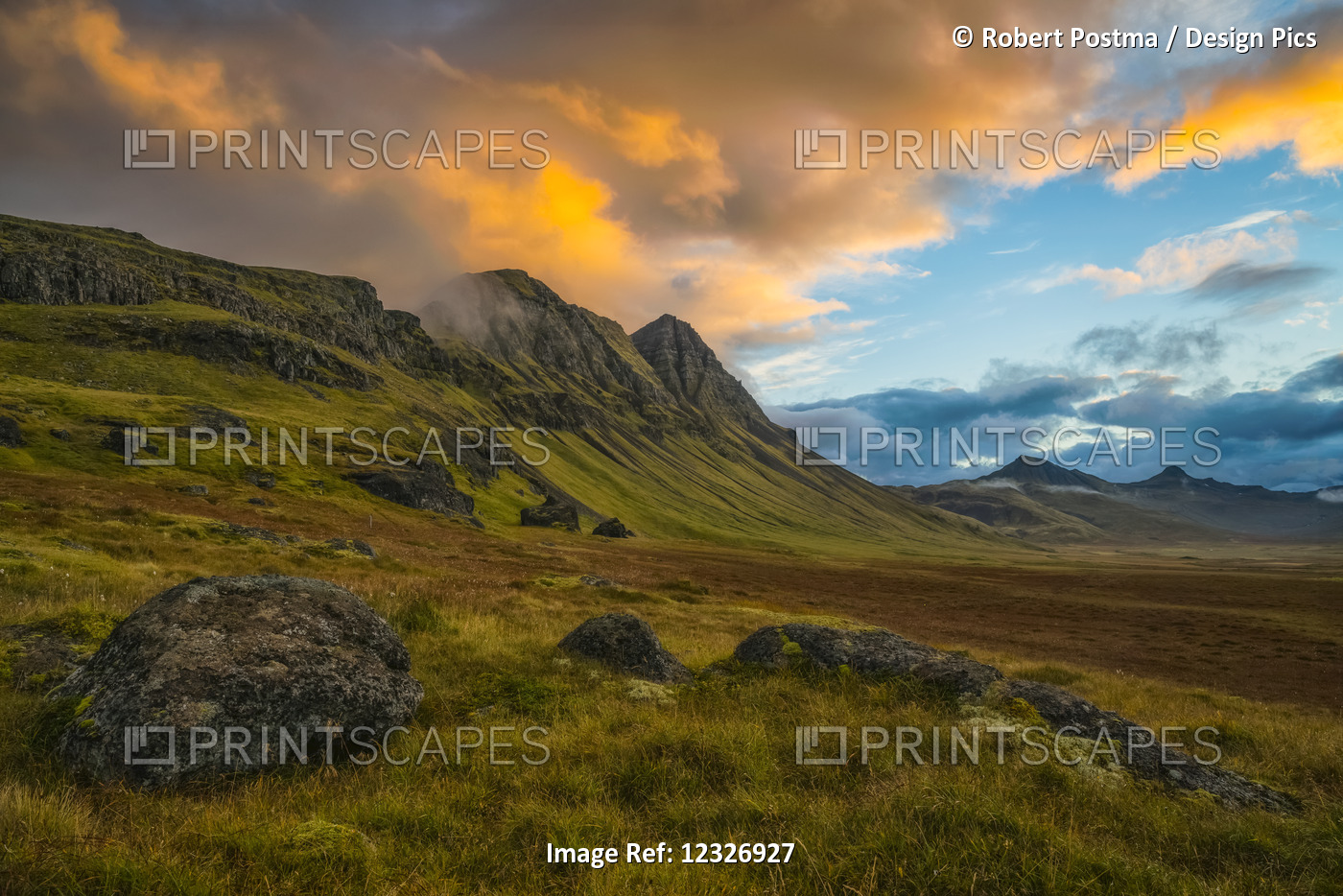 Sunset Over The Mountains Of The Strandir Coast; West Fjords, Iceland