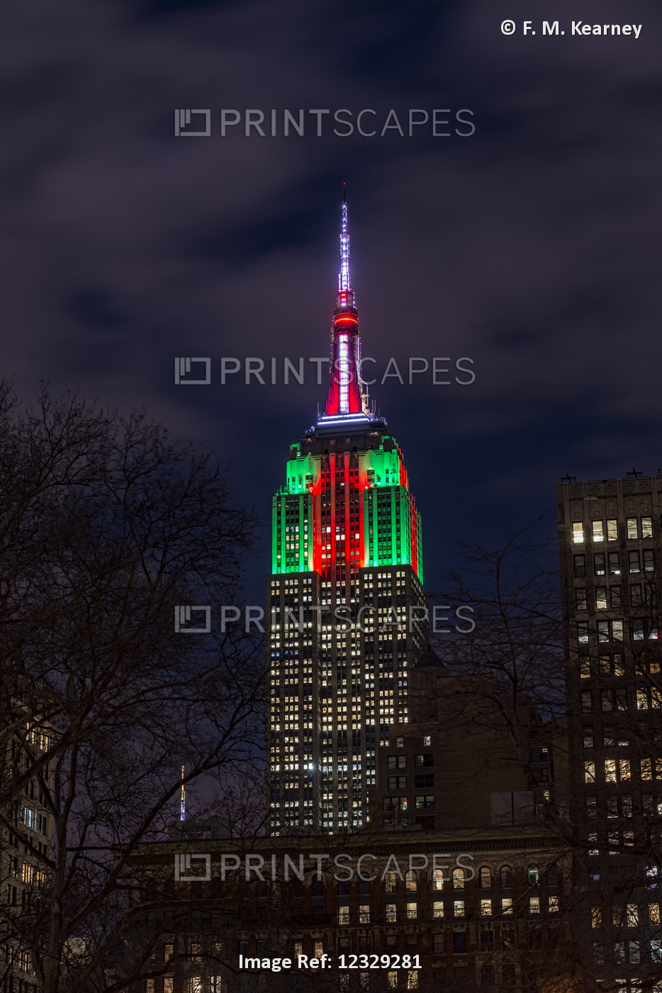 Empire State Building In Christmas Colours; New York City, New York, United ...