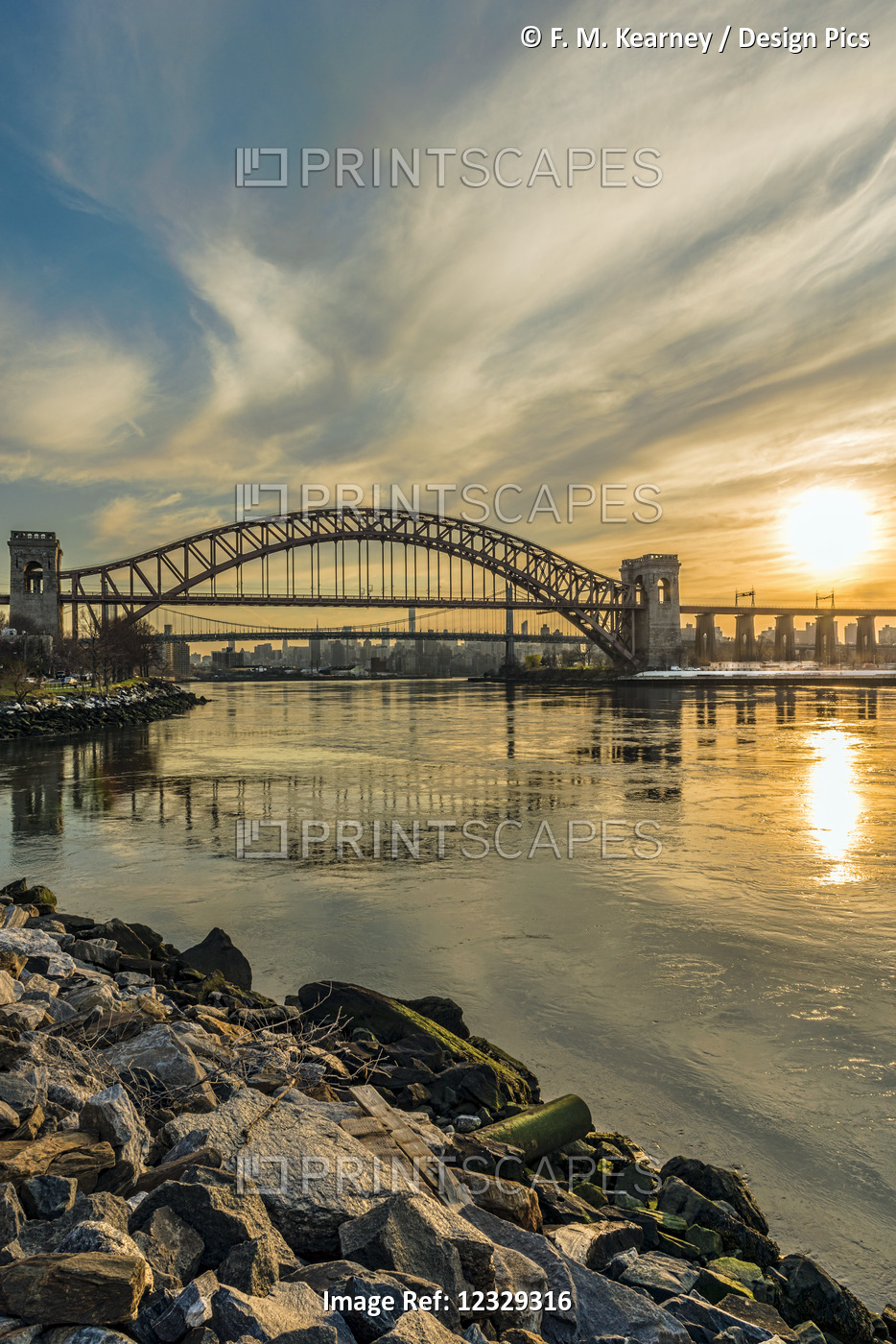Hell Gate And Rfk Triboro Bridges At Sunset, Ralph Demarco Park; Queens, New ...