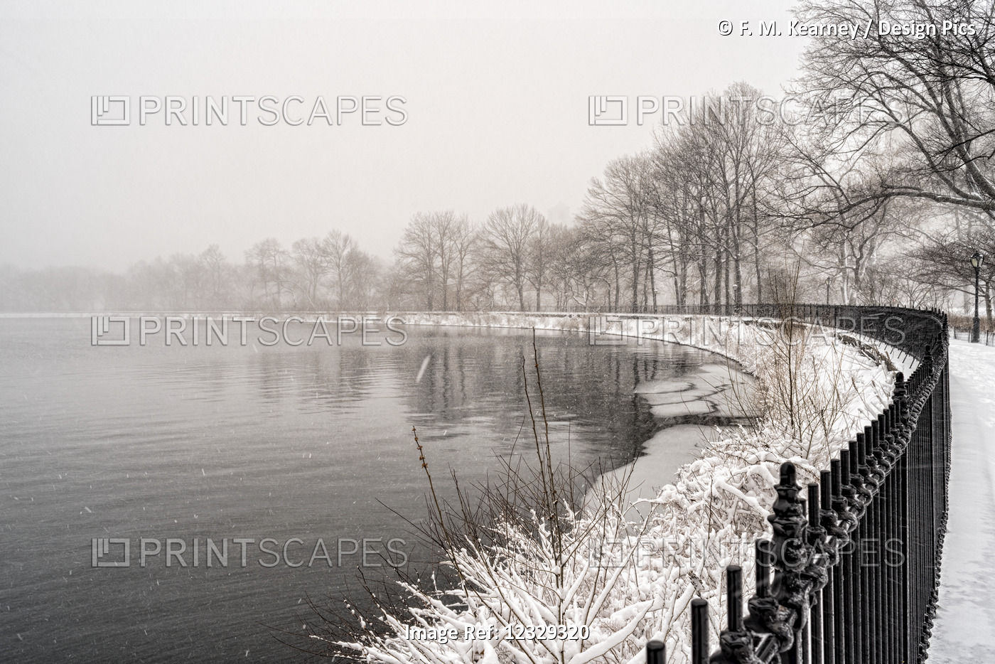 Blizzard Conditions By The Jacqueline Kennedy Onassis Reservoir, Central Park; ...