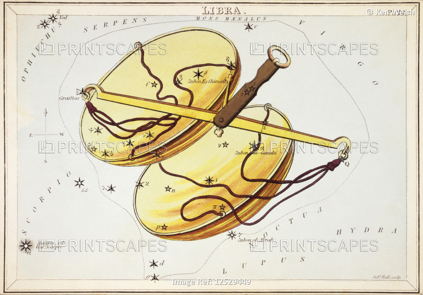 Libra. Card Number 22 from Urania's Mirror, or A View of the Heavens, one of a ...