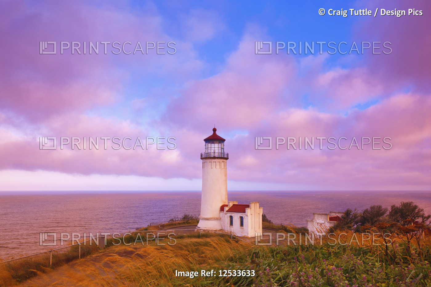 Sunrise adds beauty to the North Head Lighthouse; Washington, United States of ...