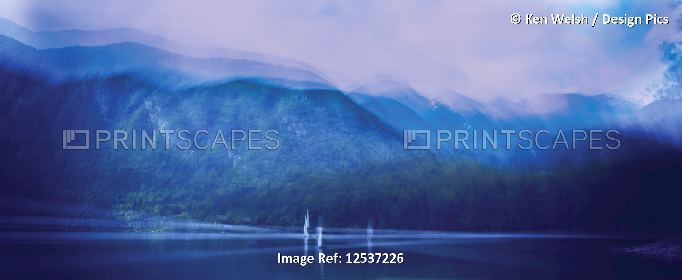 Sailboats on Lake Bohinj within the Triglav National Park, Julian Alps in ...