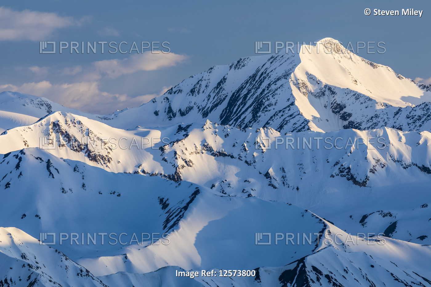 Evening sun and shadows in the eastern Alaska Range; Alaska, United States of ...