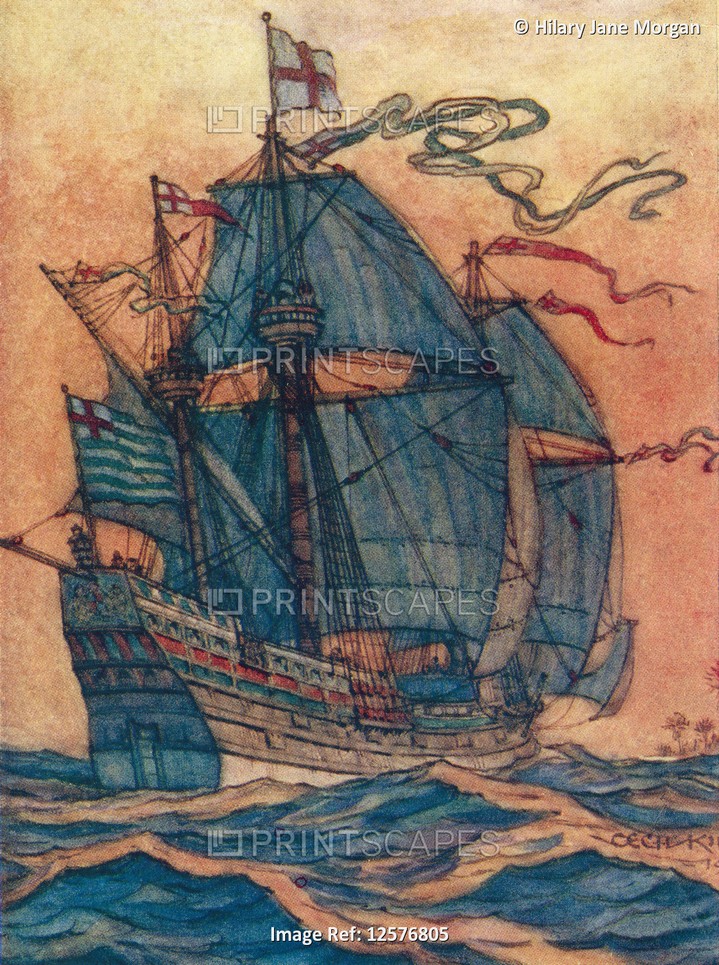 EDITORIAL Sir Francis Drake's ship The Golden Hind.  From The Book of Ships, ...