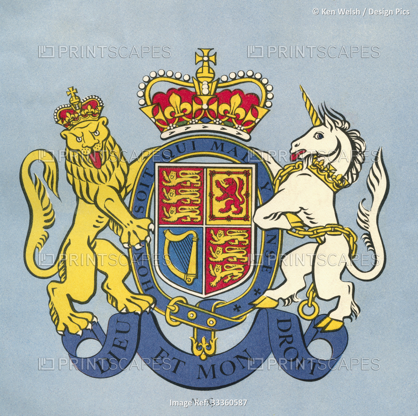 EDITORIAL ONLY The lion and the unicorn, the Royal coat of arms of the United ...