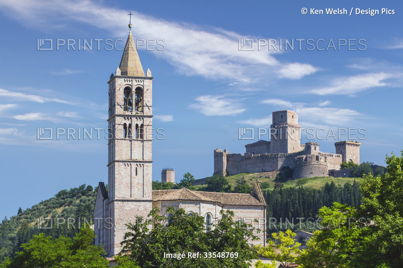 Assisi, Perugia Province, Umbria, Italy.  The Basilica di Santa Chiara (or ...