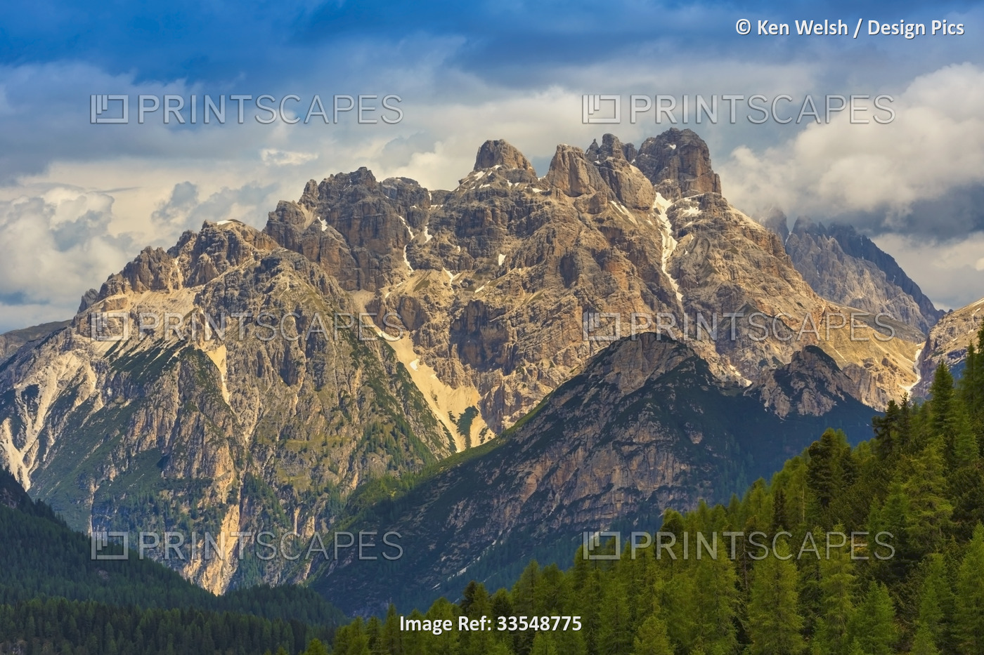 View of Dolomite Mountains from Rif Col-de-Varda above Lake Misurina, Belluno ...