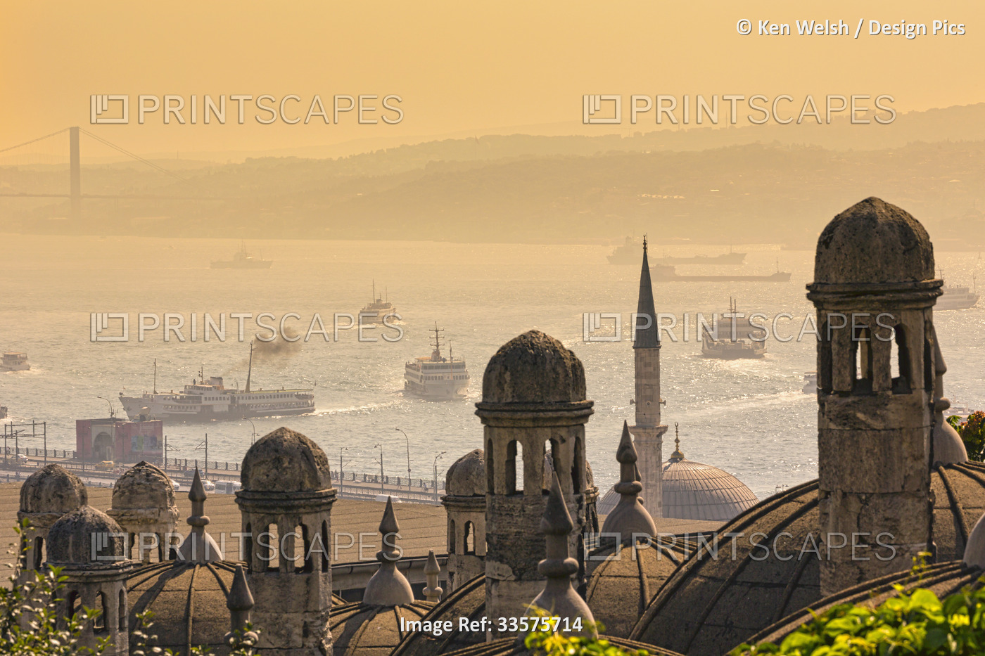 Shipping on Golden Horn seen from Suleymaniye mosque; Istanbul, Istanbul ...