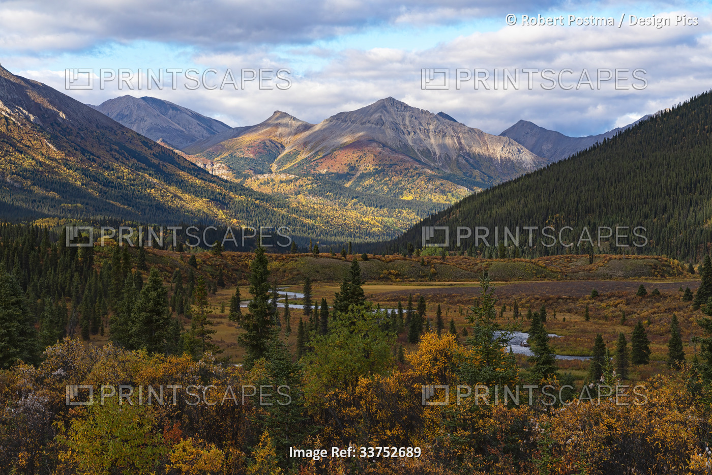 Mountains along the South Canol Road on a beautiful Yukon autumn day; Yukon, ...