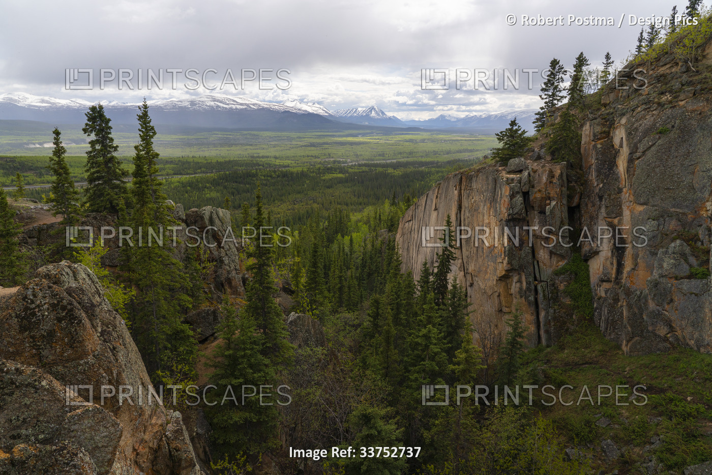 Vast expanse of the Yukon landscape and Spirit Canyon, located just outside ...