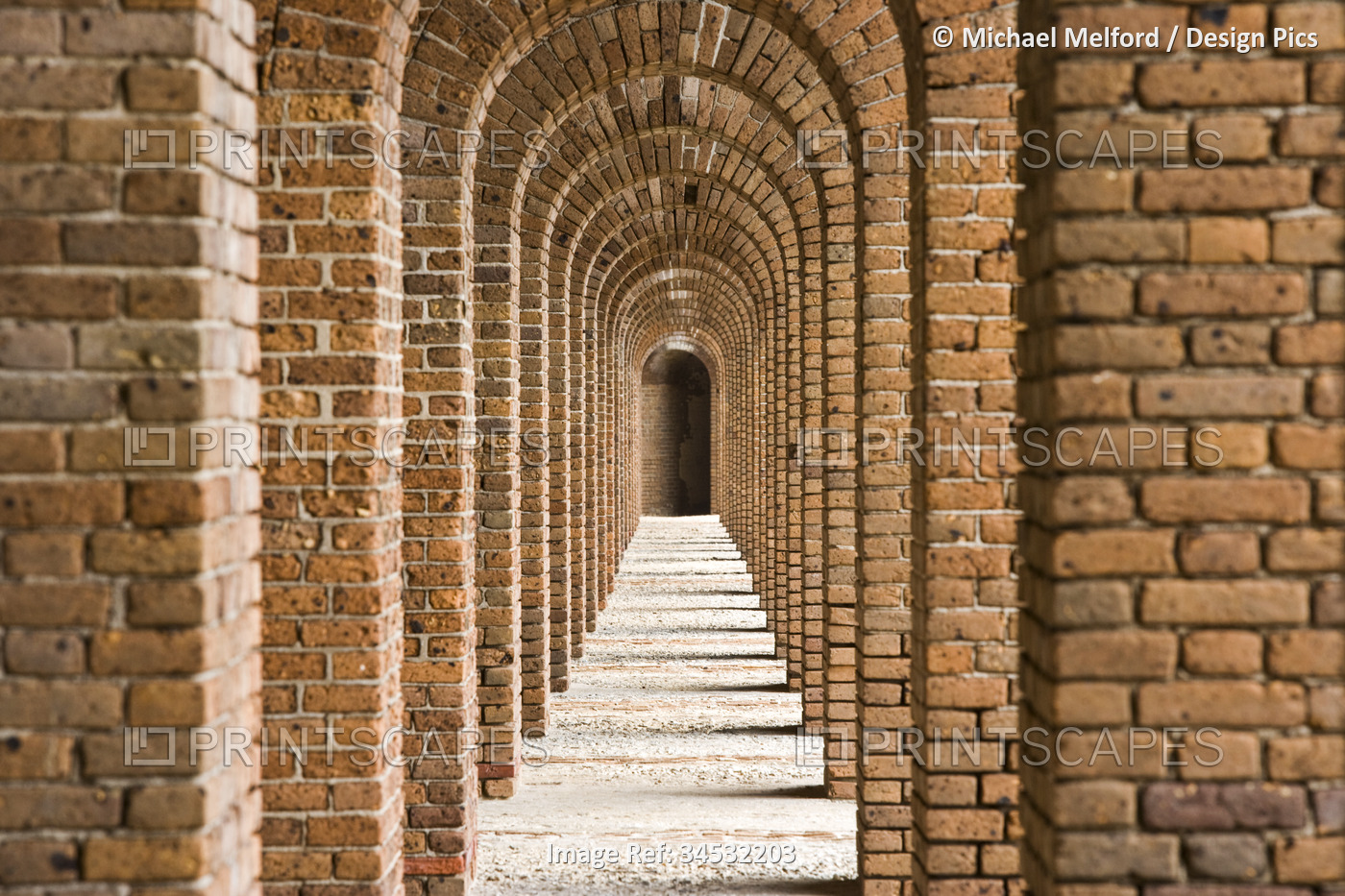 Brick arches at Fort Jefferson in Dry Tortugas National Park, Florida, USA; ...