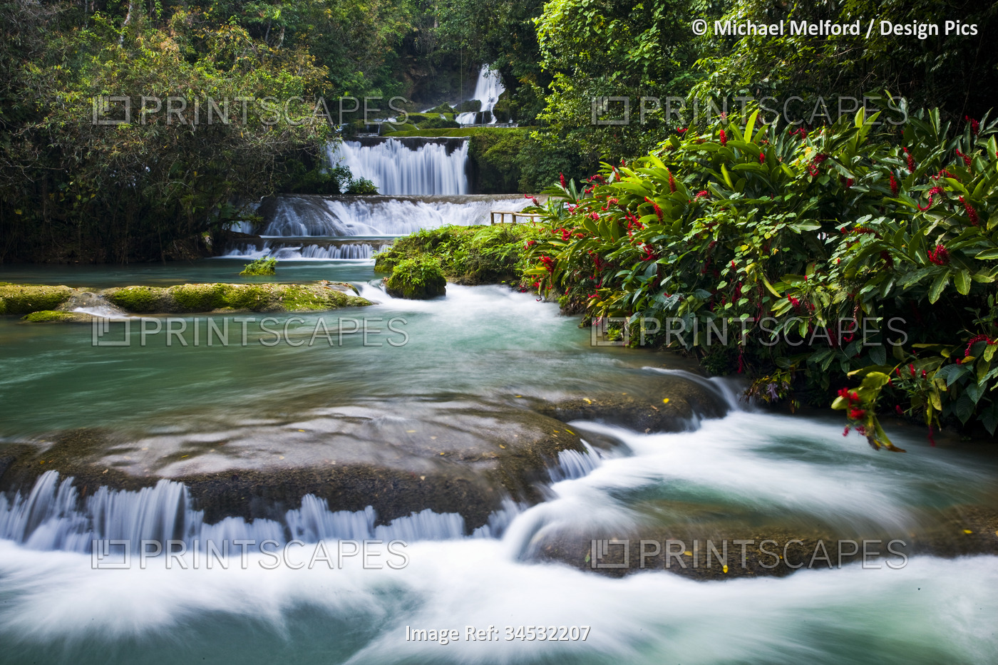 YS Falls, a 7 tiered cascading waterfall on Jamaica's south coast; Jamaica, ...