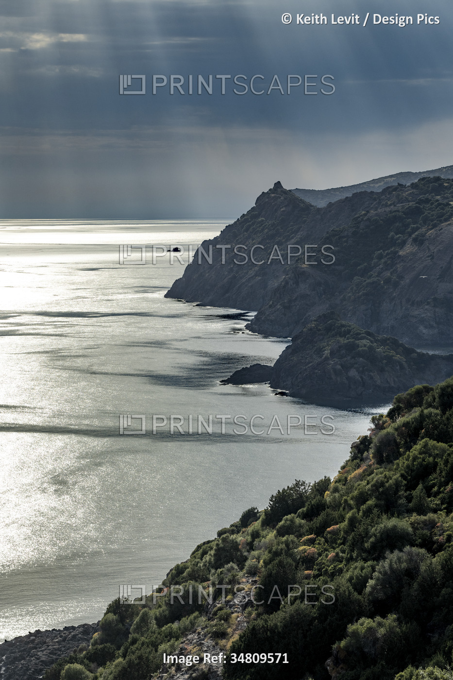 Stunning coastal view of the Sardinian cliffs overlooking the Mediterranean Sea ...