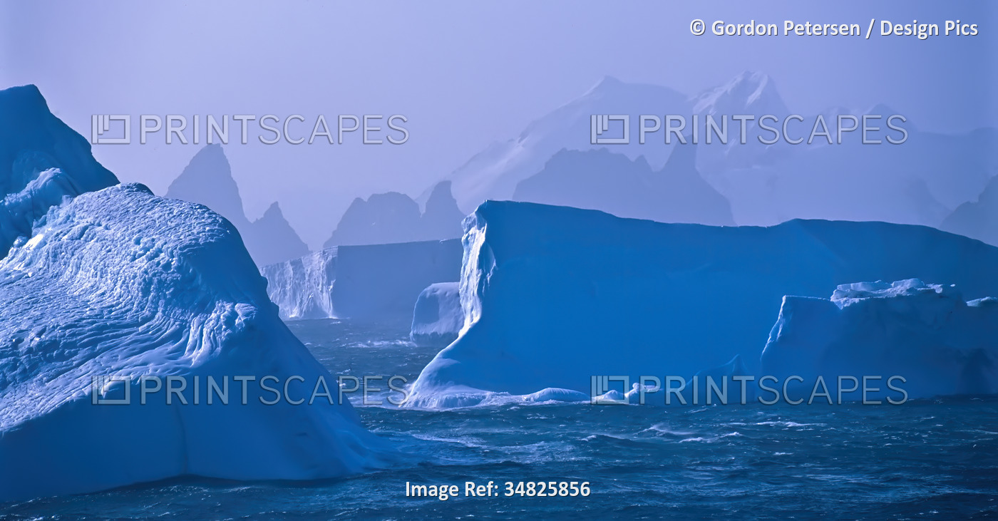 Icebergs in the Southern Ocean off Laurie Island in the South Orkney Islands; ...